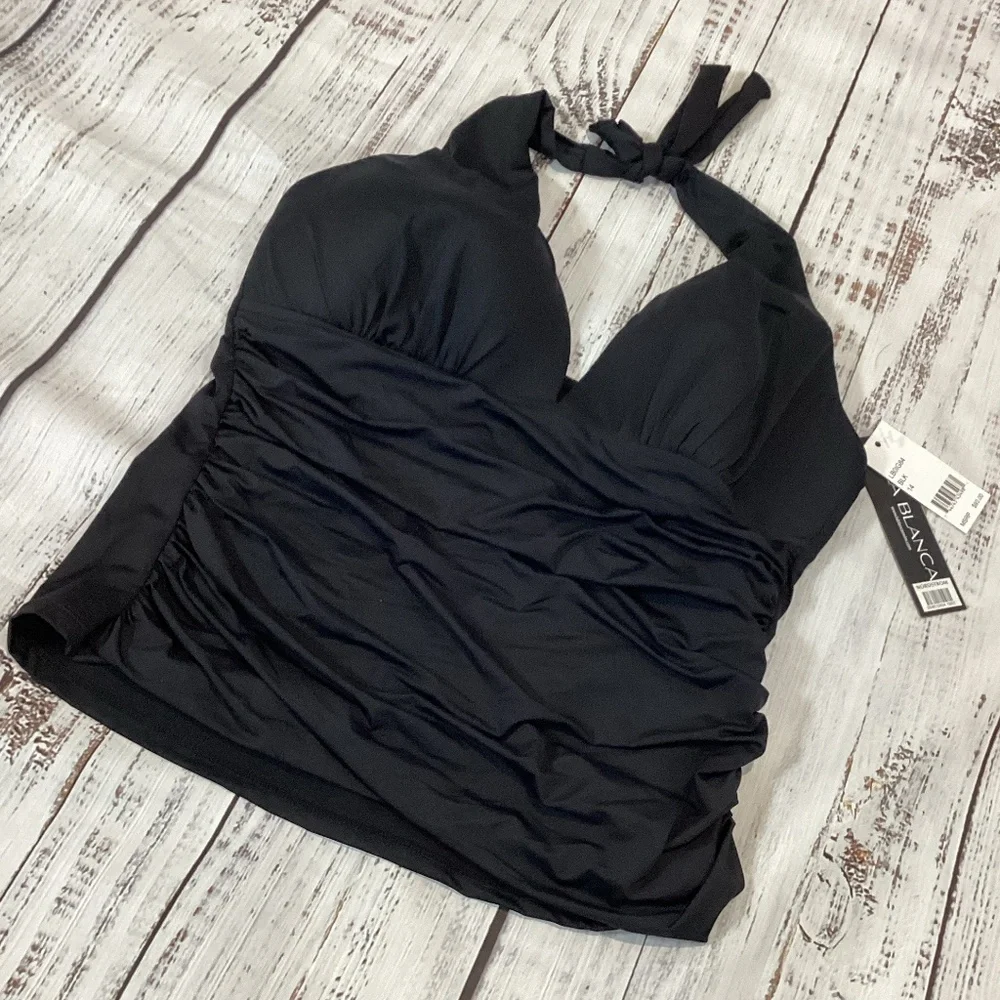 346. La Blanca Black Halter Tankini Top NWT Size 14